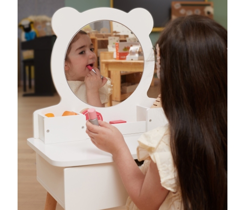 VIGA Duża Toaletka Drewniana Biała z Lustrem i Krzesełkiem