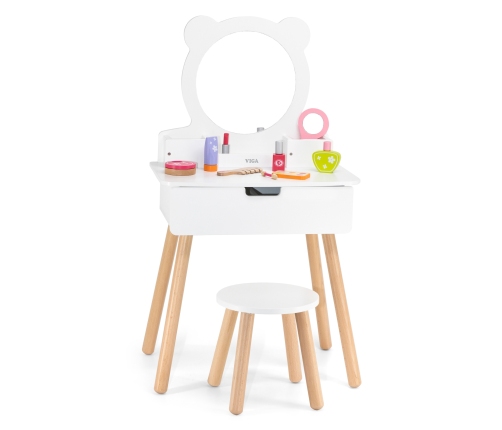 VIGA Duża Toaletka Drewniana Biała z Lustrem i Krzesełkiem