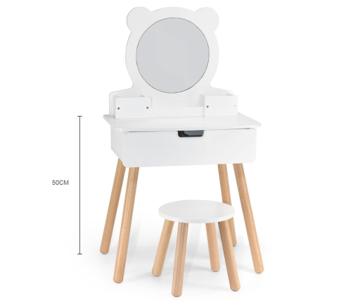 VIGA Duża Toaletka Drewniana Biała z Lustrem i Krzesełkiem