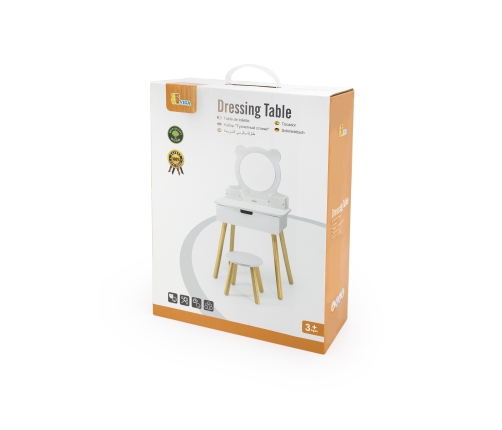 VIGA Duża Toaletka Drewniana Biała z Lustrem i Krzesełkiem