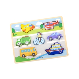 VIGA Drewniane Puzzle Układanka Montessori 2w1 Figurki Pojazdy