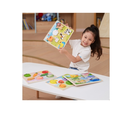 VIGA Drewniane Puzzle Układanka Montessori 2w1 Figurki Pojazdy