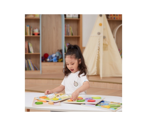 VIGA Drewniane Puzzle Układanka Montessori 2w1 Figurki Pojazdy