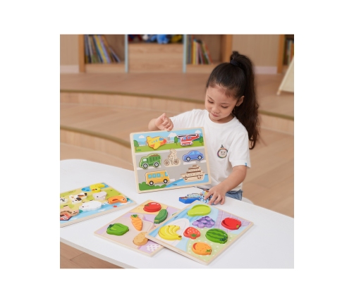 VIGA Drewniane Puzzle Układanka Montessori 2w1 Figurki Pojazdy