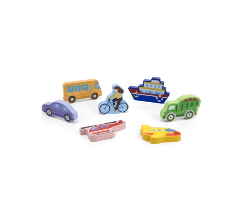VIGA Drewniane Puzzle Układanka Montessori 2w1 Figurki Pojazdy