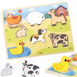 VIGA Drewniane Puzzle Układanka Montessori 2w1 Figurki Farma VIGA Drewniane Puzzle Układanka Montessori 2w1 Figurki Farma