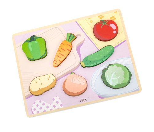 VIGA Drewniane Puzzle Układanka Montessori 2w1 Figurki Warzywa