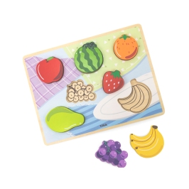 VIGA Drewniane Puzzle Układanka Montessori 2w1 Figurki Owoce