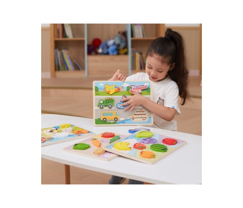 VIGA Drewniane Puzzle Układanka Montessori 2w1 Figurki Owoce