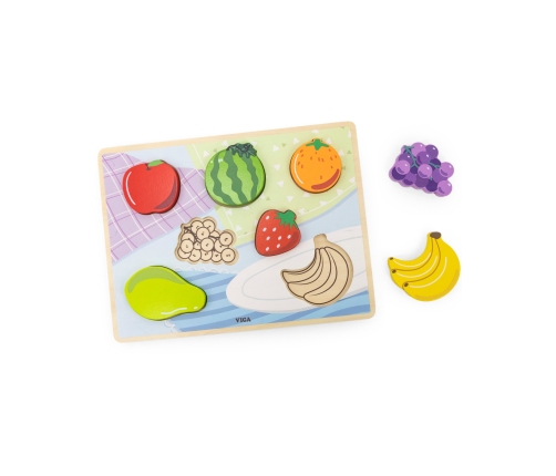 VIGA Drewniane Puzzle Układanka Montessori 2w1 Figurki Owoce