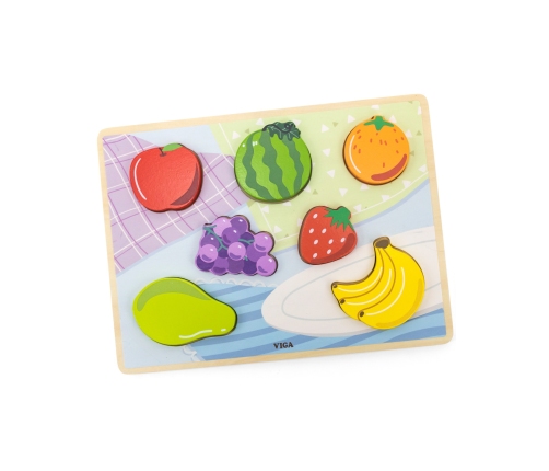 VIGA Drewniane Puzzle Układanka Montessori 2w1 Figurki Owoce