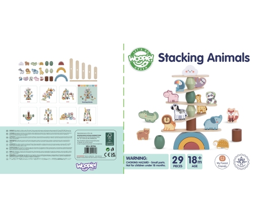 WOOPIE GREEN Balansujące Drewniane Zwierzęta Układanka w Stosy FSC
