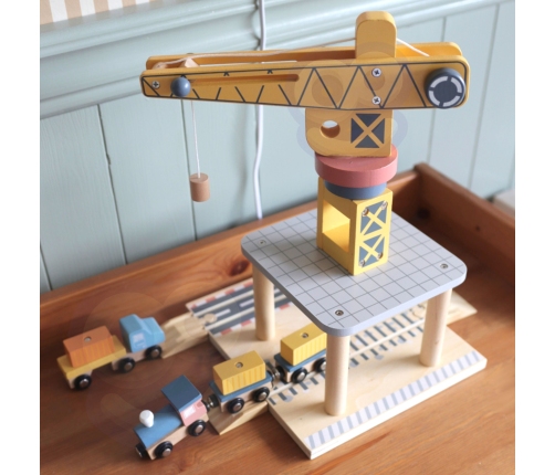 TOOKY TOY Dźwig Portowy Drewniany Zestaw