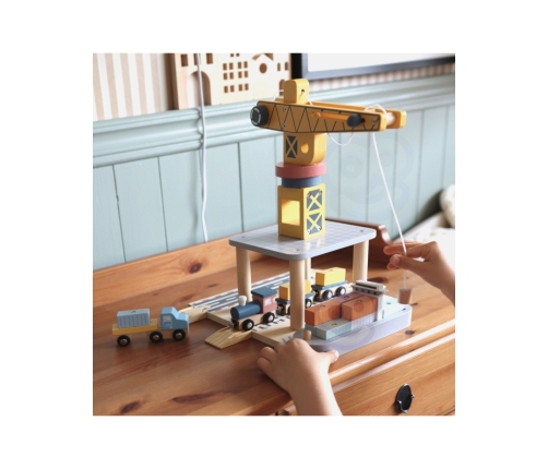 TOOKY TOY Dźwig Portowy Drewniany Zestaw