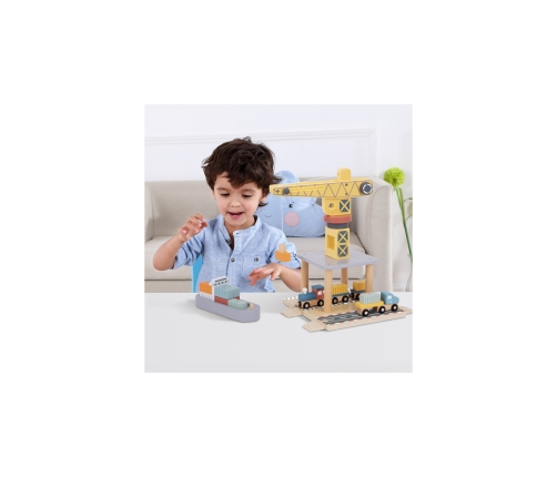 TOOKY TOY Dźwig Portowy Drewniany Zestaw