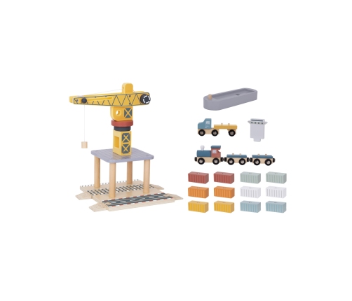 TOOKY TOY Dźwig Portowy Drewniany Zestaw