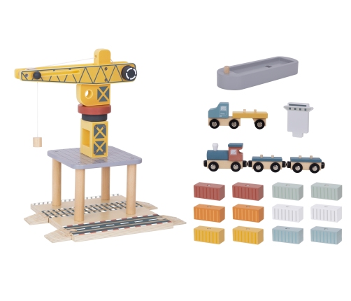 TOOKY TOY Dźwig Portowy Drewniany Zestaw