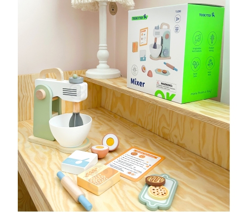 TOOKY TOY Mikser Drewniany Pastelowy Zestaw Akcesoria