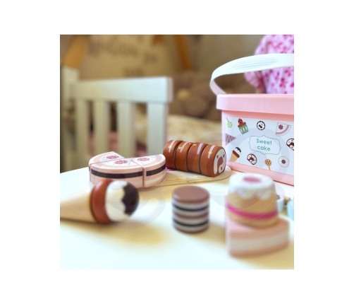 TOOKY TOY Sweet Cake Drewniany Zestaw Słodkości w Pudełku Cukiernia Lodziarnia