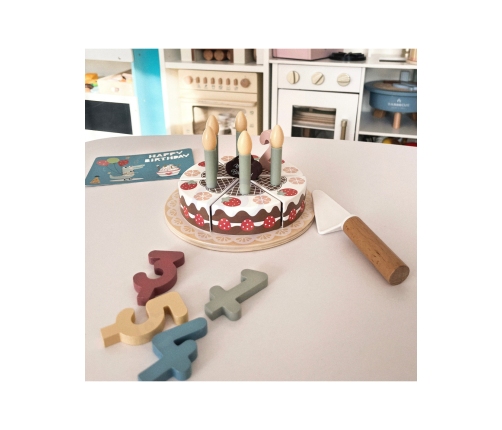 TOOKY TOY Drewniany Tort Urodzinowy ze Świeczkami Rzepy