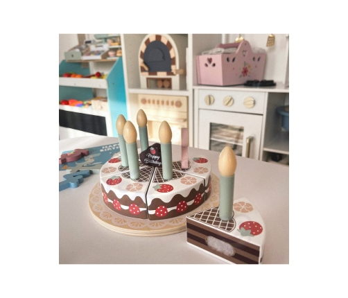 TOOKY TOY Drewniany Tort Urodzinowy ze Świeczkami Rzepy
