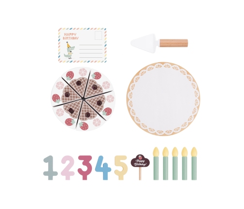 TOOKY TOY Drewniany Tort Urodzinowy ze Świeczkami Rzepy