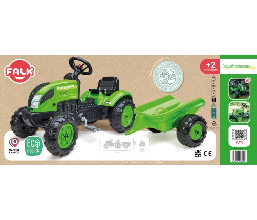 FALK Country Farmer Traktorek na Pedały z Przyczepką Zielony 2-5 lat