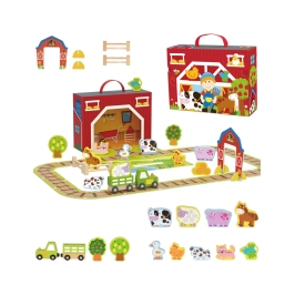 TOOKY TOY Drewniana Farma w Walizce Figurki Pojazdy
