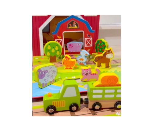 TOOKY TOY Drewniana Farma w Walizce Figurki Pojazdy