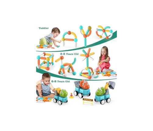 WOOPIE Klocki Magnetyczne Dinozaury Konstrukcyjne 84 el.