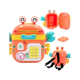 WOOPIE Elektroniczna Skarbonka Sejf Bankomat na Pin Kod Dostępu Krab Plecak Pomarańczowy