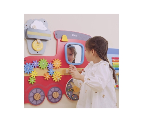 VIGA Drewniana Tablica Sensoryczna-Manipulacyjna EDU Pociąg