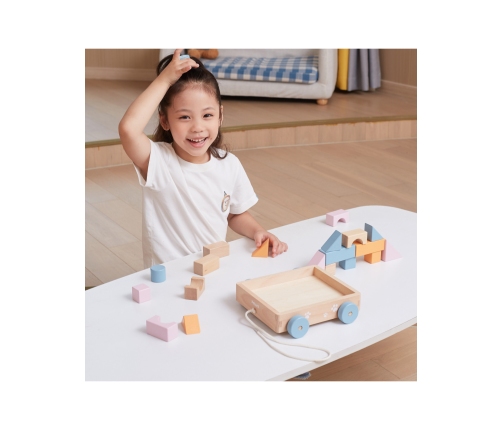 VIGA PolarB Drewniany Wózek do Ciągnięcia + Klocki 21 el.