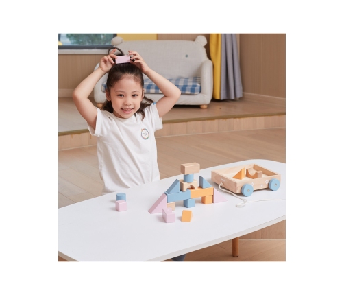 VIGA PolarB Drewniany Wózek do Ciągnięcia + Klocki 21 el.