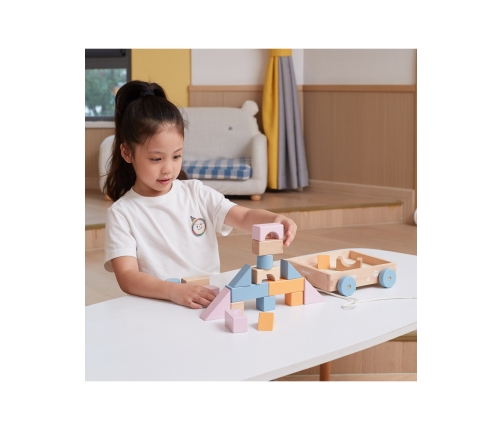 VIGA PolarB Drewniany Wózek do Ciągnięcia + Klocki 21 el.