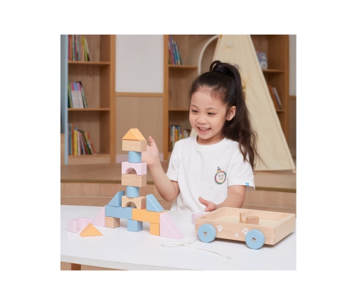 VIGA PolarB Drewniany Wózek do Ciągnięcia + Klocki 21 el.