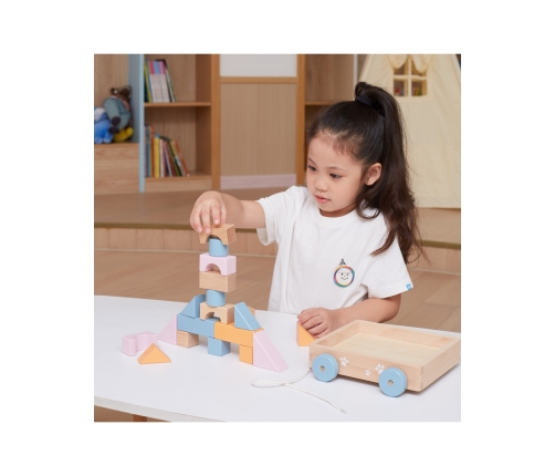 VIGA PolarB Drewniany Wózek do Ciągnięcia + Klocki 21 el.