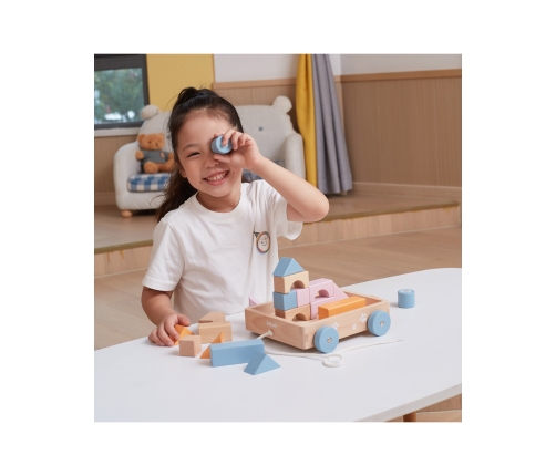 VIGA PolarB Drewniany Wózek do Ciągnięcia + Klocki 21 el.