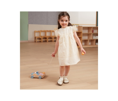 VIGA PolarB Drewniany Wózek do Ciągnięcia + Klocki 21 el.