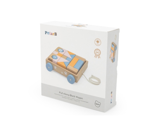 VIGA PolarB Drewniany Wózek do Ciągnięcia + Klocki 21 el.