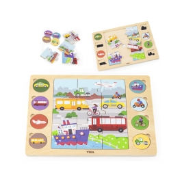 VIGA Drewniane Puzzle Odgadnij po Cieniu  - Środki Transportu Układanka 17 el.