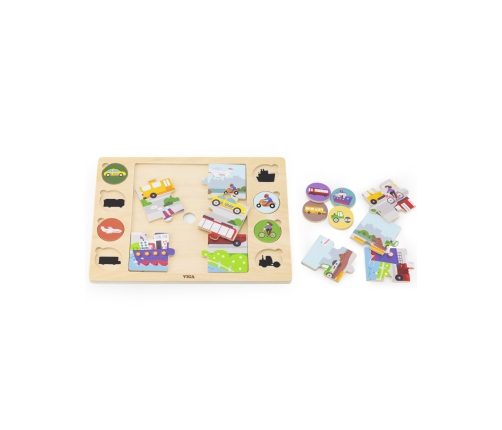 VIGA Drewniane Puzzle Odgadnij po Cieniu  - Środki Transportu Układanka 17 el.