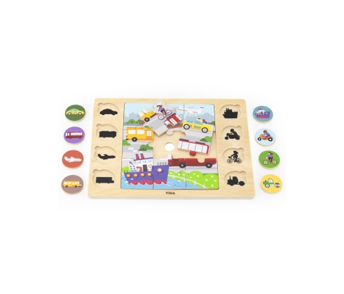 VIGA Drewniane Puzzle Odgadnij po Cieniu  - Środki Transportu Układanka 17 el.
