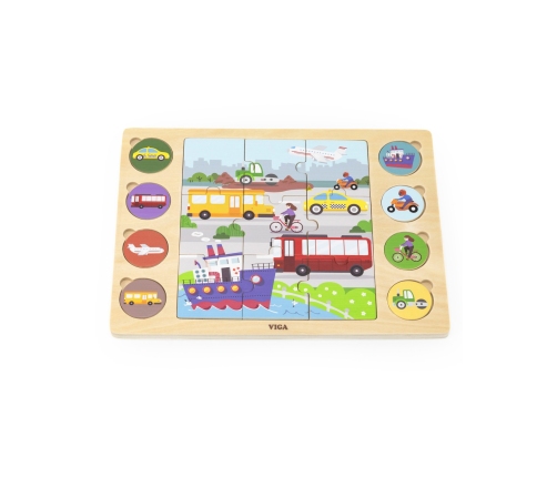 VIGA Drewniane Puzzle Odgadnij po Cieniu  - Środki Transportu Układanka 17 el.