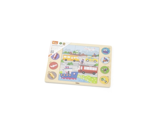 VIGA Drewniane Puzzle Odgadnij po Cieniu  - Środki Transportu Układanka 17 el.