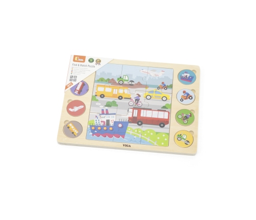 VIGA Drewniane Puzzle Odgadnij po Cieniu  - Środki Transportu Układanka 17 el.