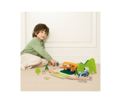 CLASSIC WORLD Zestaw Kolejka Tor Drewniany Pociąg + Sorter Kształtów 40 el.