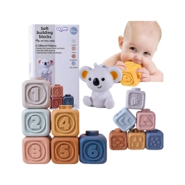 WOOPIE BABY Zestaw Edukacyjna Piramdka Klocki Sensoryczne 2w1 Gryzak Cyferki