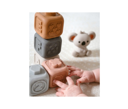 WOOPIE BABY Zestaw Edukacyjna Piramdka Klocki Sensoryczne 2w1 Gryzak Cyferki