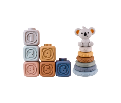 WOOPIE BABY Zestaw Edukacyjna Piramdka Klocki Sensoryczne 2w1 Gryzak Cyferki